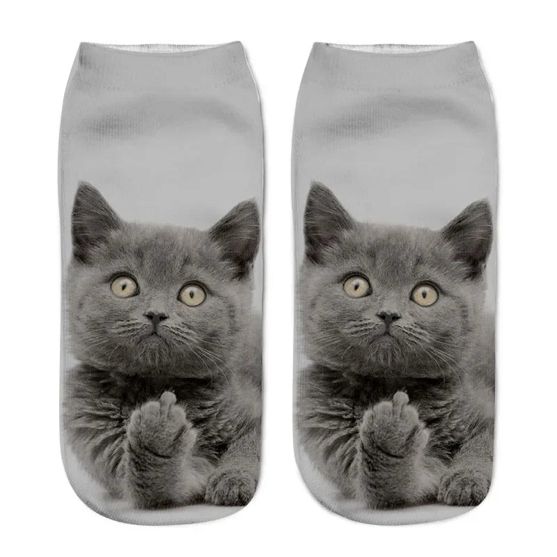 Cat Face Low Ankle Socks | Funny Cartoon Kitten Print Socks for Women & Teens – Breathable & Cozy