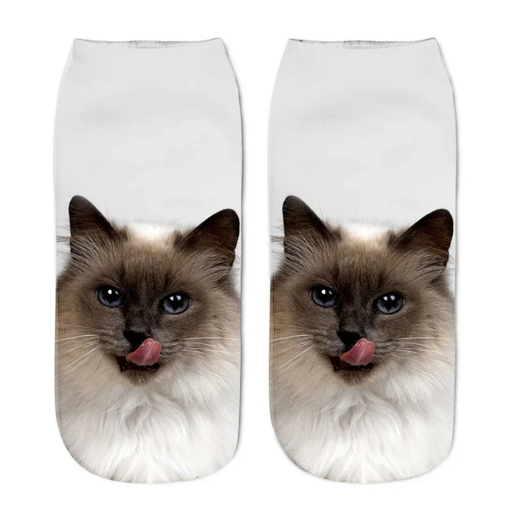 Cat Face Low Ankle Socks | Funny Cartoon Kitten Print Socks for Women & Teens – Breathable & Cozy