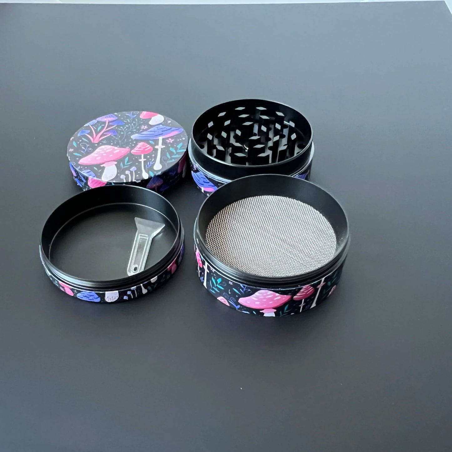 2" Mushroom Herb Grinder – 4-Piece Aluminum Grinder with Pollen Catcher