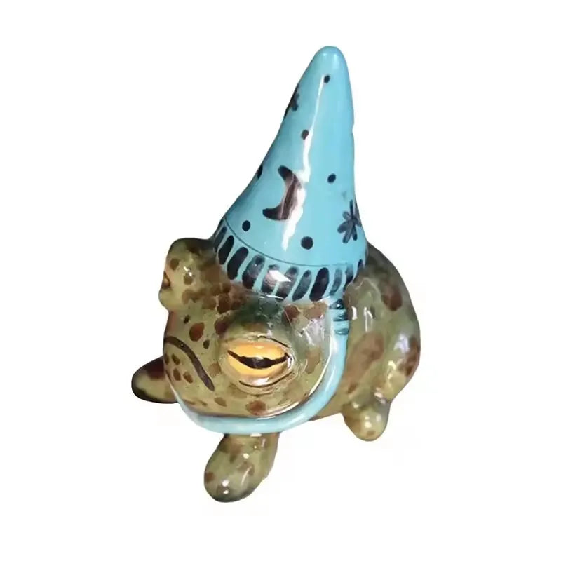 Magical Frog Garden Statues with Witch Hats – Hand-Painted Resin Outdoor Ornaments
