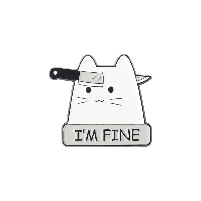 Funny Cartoon Cat Enamel Pins | “I’m Fine” Quote Lapel Badge for Jackets, Backpacks & Gifts