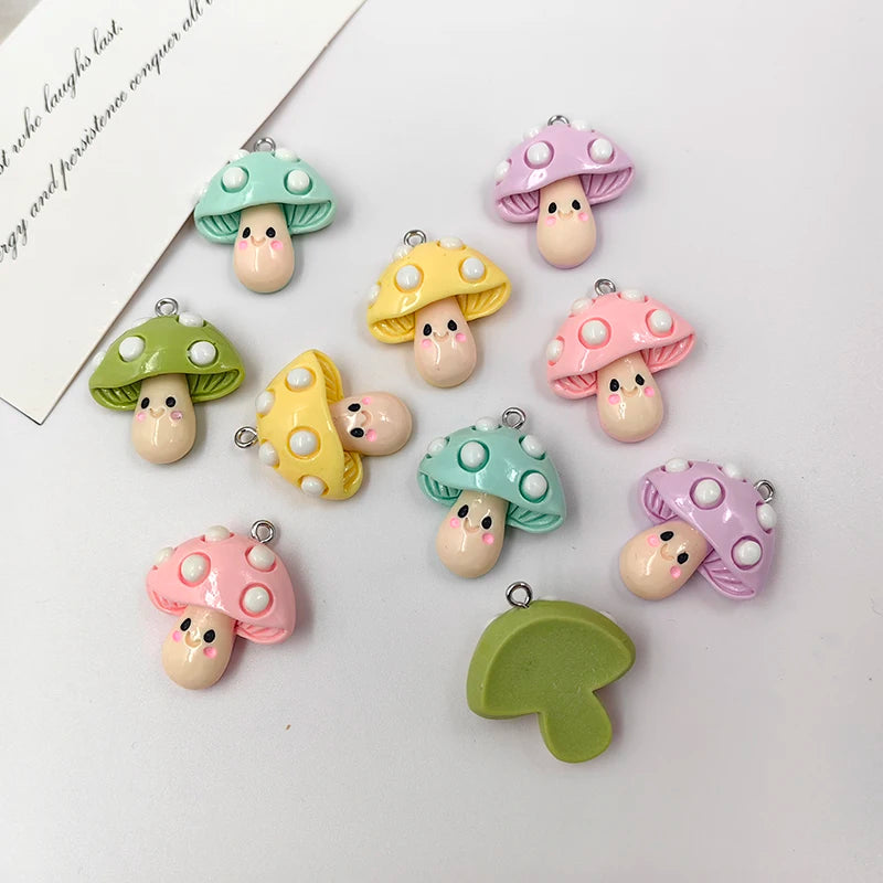 10pcs Kawaii Mushroom Charms – Flatback Resin Charms for Jewelry & Crafts