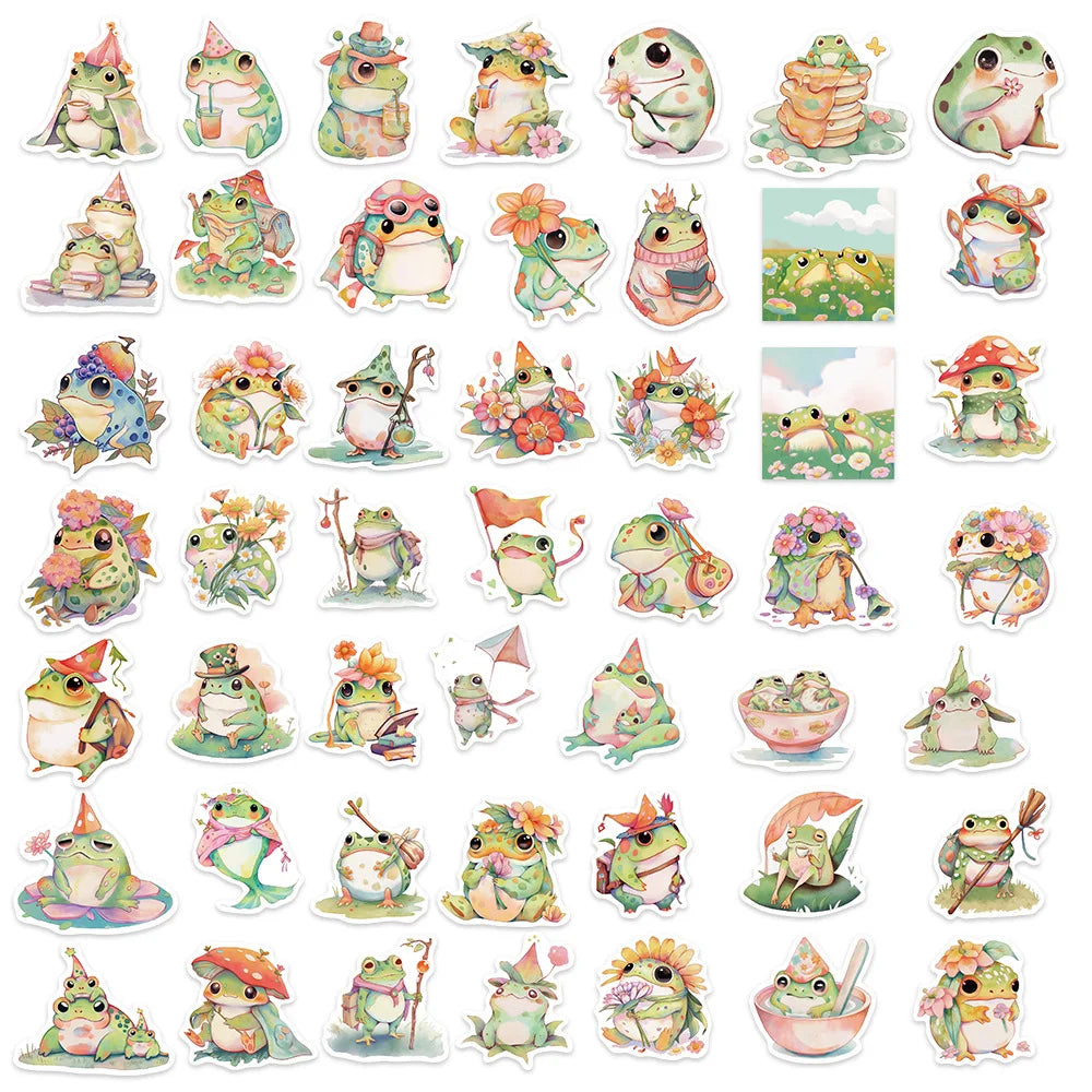 50pcs Kawaii Fat Frog Stickers | Waterproof Cute Vinyl Decals for Water Bottles, Laptops, Skateboards, and More