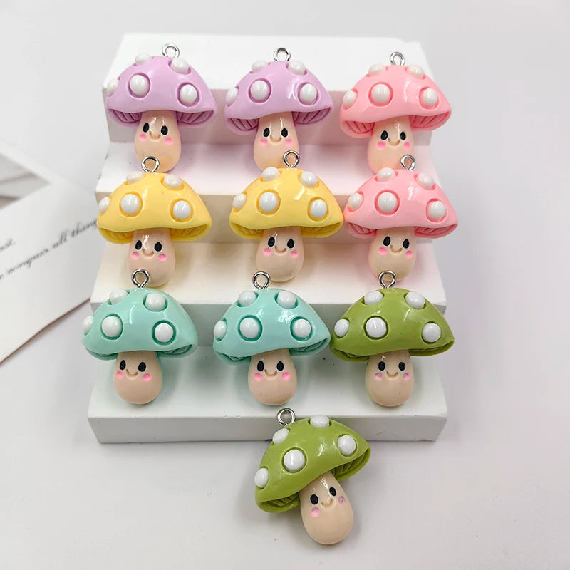10pcs Kawaii Mushroom Charms – Flatback Resin Charms for Jewelry & Crafts