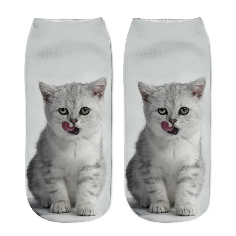 Cat Face Low Ankle Socks | Funny Cartoon Kitten Print Socks for Women & Teens – Breathable & Cozy