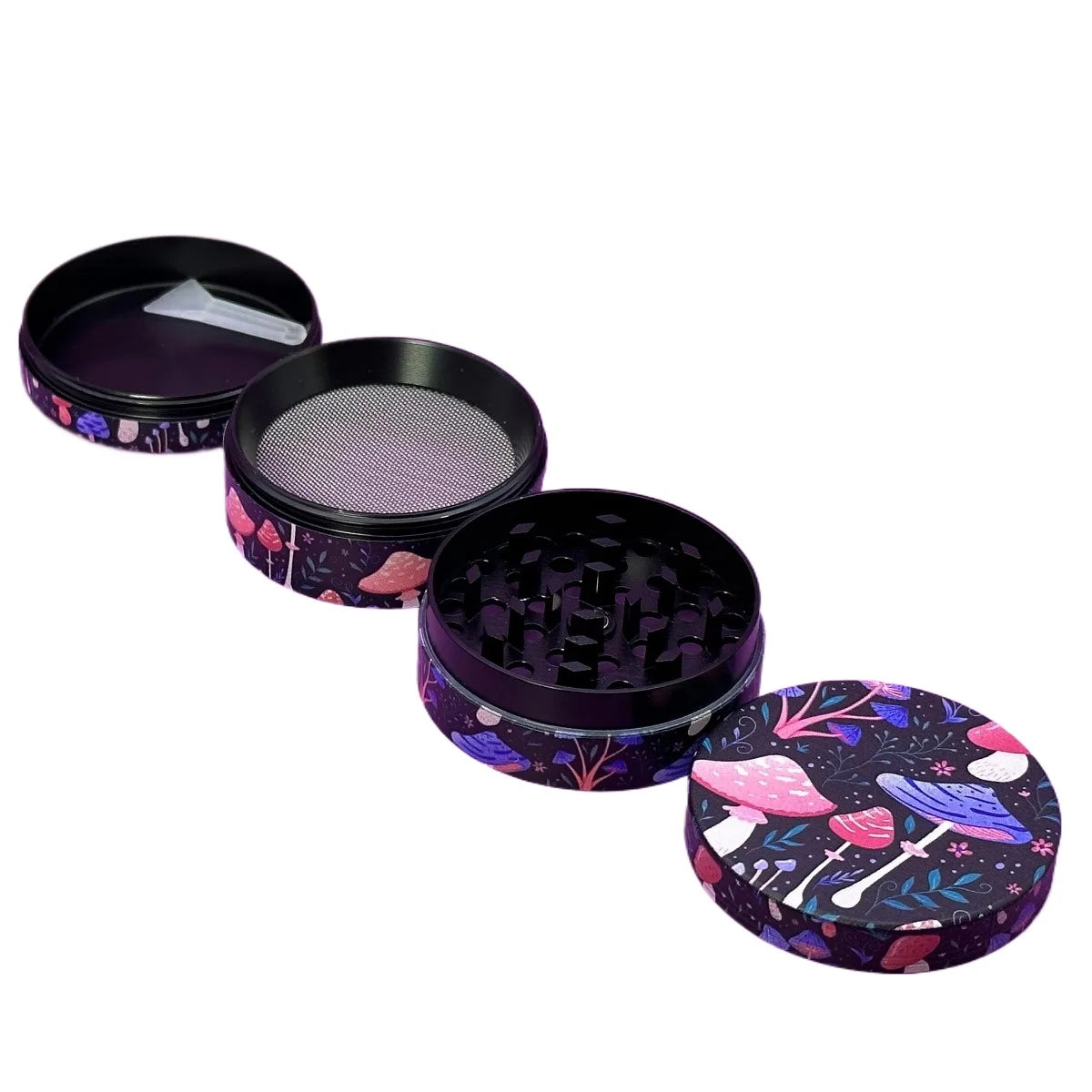 2" Mushroom Herb Grinder – 4-Piece Aluminum Grinder with Pollen Catcher