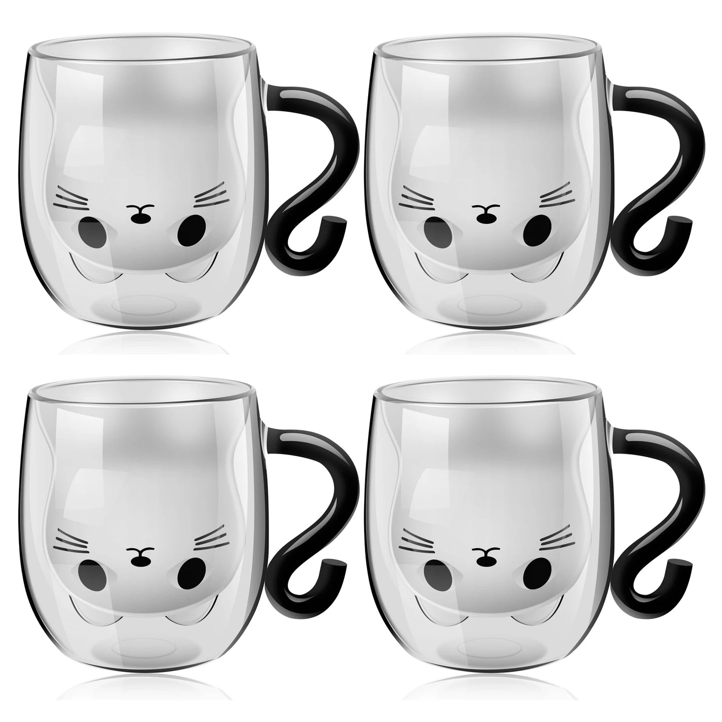 Kawaii Double-Wall Cat Mug | 250–300ml Insulated Glass Cup with Handle