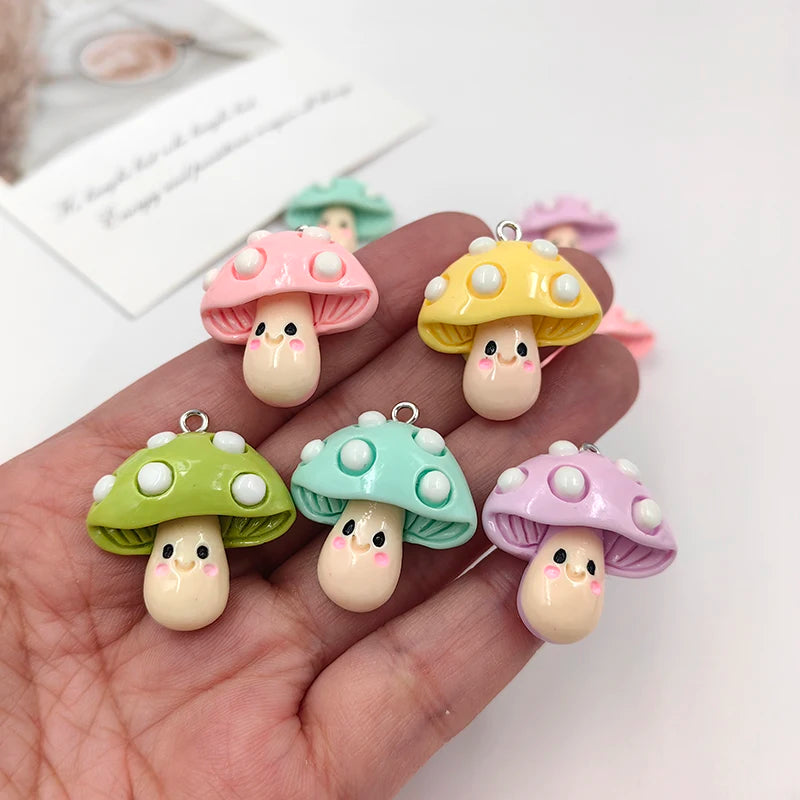 10pcs Kawaii Mushroom Charms – Flatback Resin Charms for Jewelry & Crafts