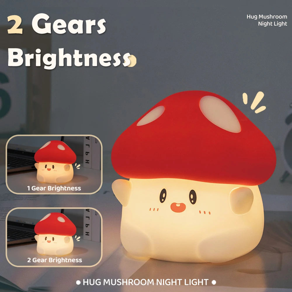 Hug Mushroom Night Light – Soft Silicone LED Lamp for Cozy Rooms