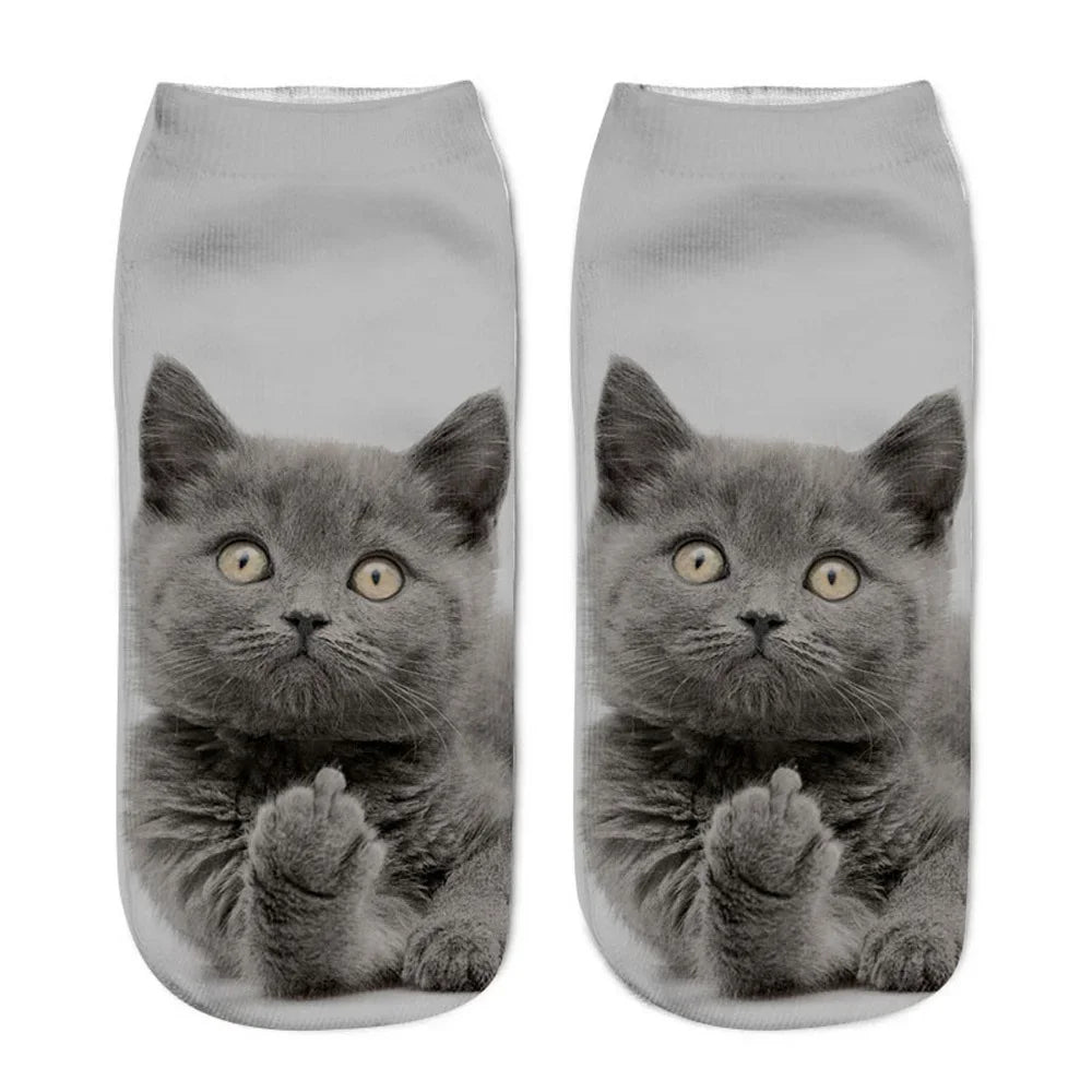 Cat Face Low Ankle Socks | Funny Cartoon Kitten Print Socks for Women & Teens – Breathable & Cozy
