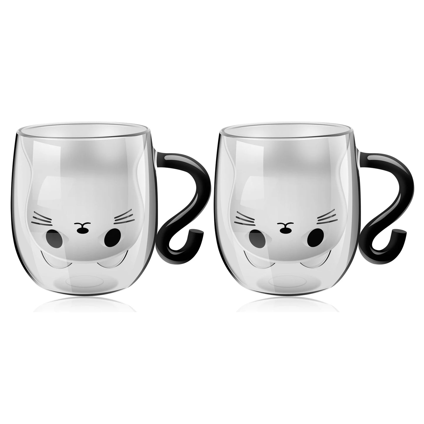 Kawaii Double-Wall Cat Mug | 250–300ml Insulated Glass Cup with Handle