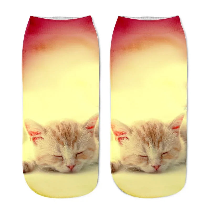Cat Face Low Ankle Socks | Funny Cartoon Kitten Print Socks for Women & Teens – Breathable & Cozy