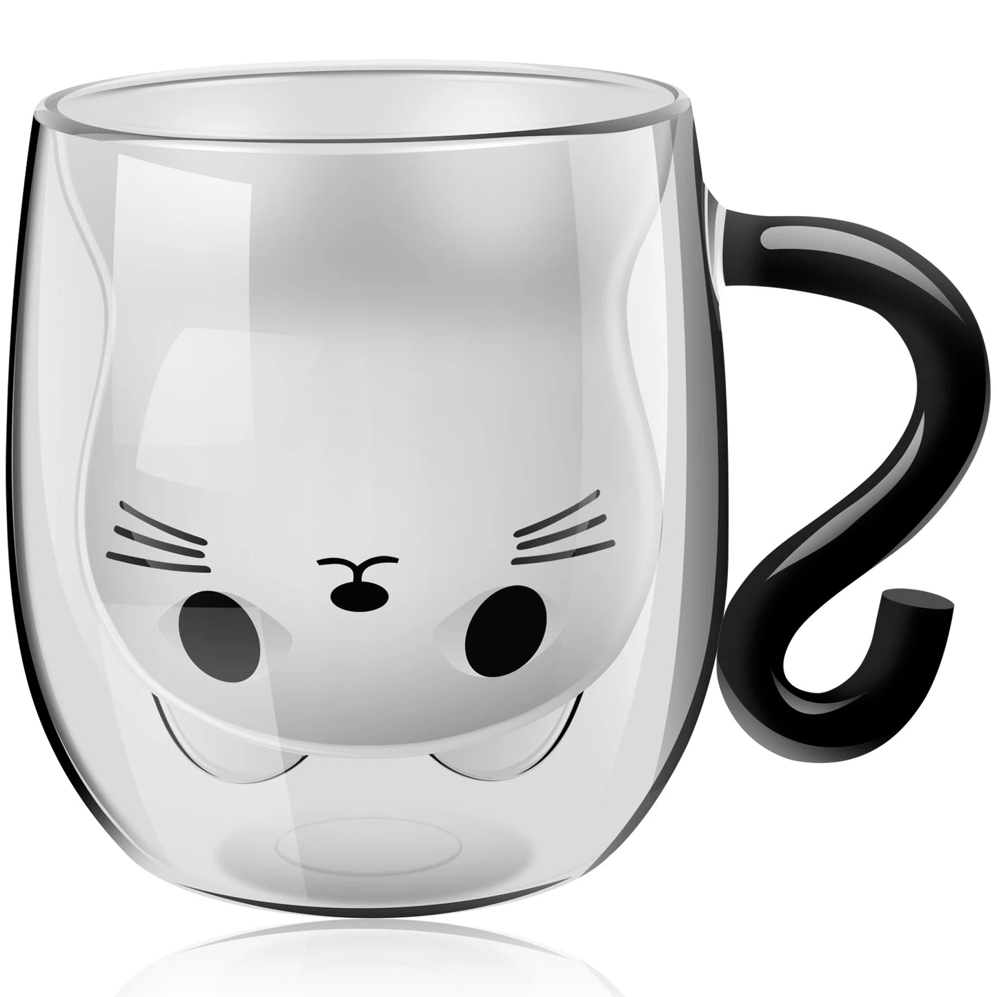 Kawaii Double-Wall Cat Mug | 250–300ml Insulated Glass Cup with Handle