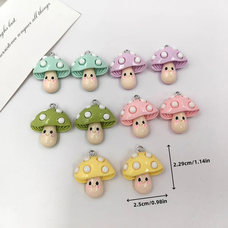 10pcs Kawaii Mushroom Charms – Flatback Resin Charms for Jewelry & Crafts