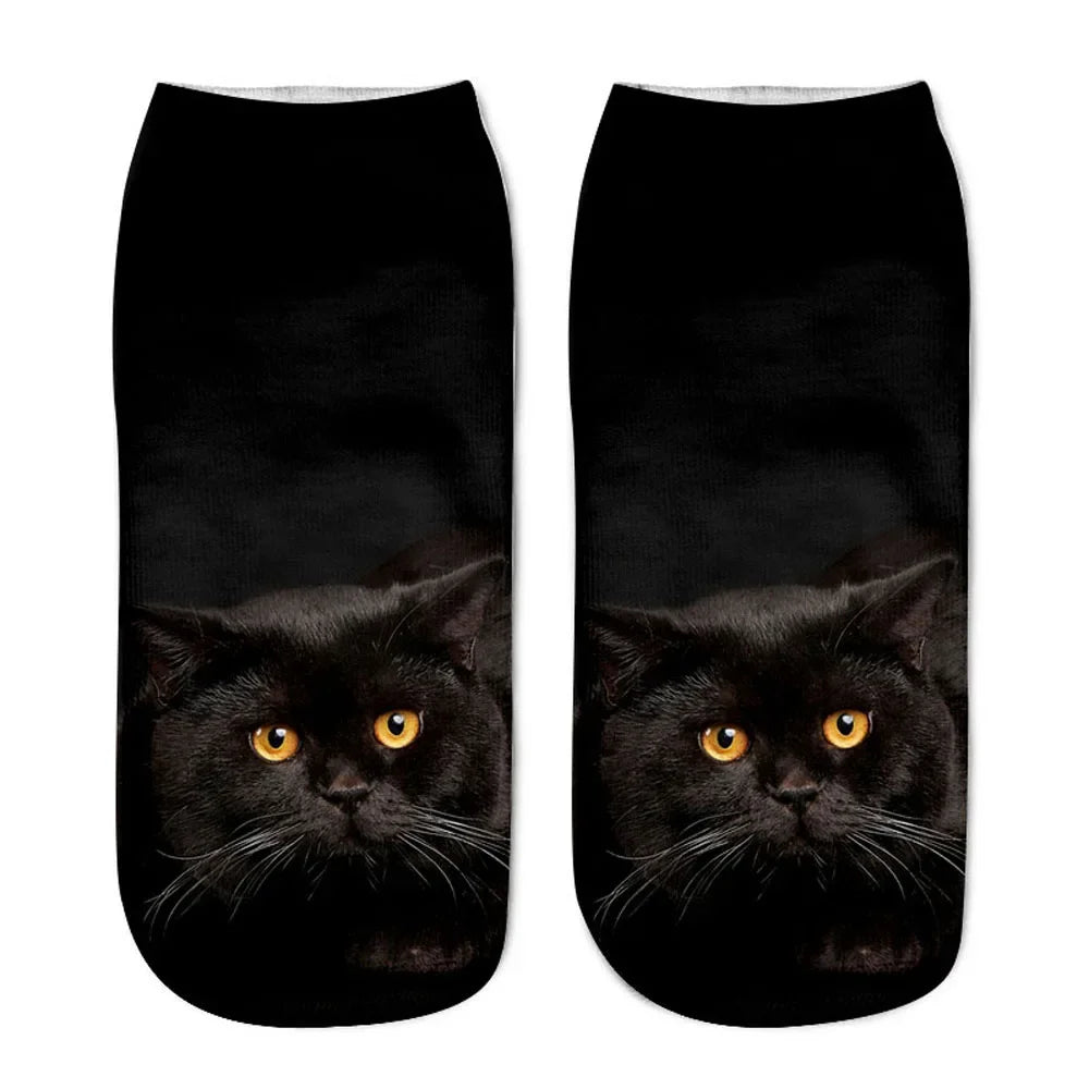 Cat Face Low Ankle Socks | Funny Cartoon Kitten Print Socks for Women & Teens – Breathable & Cozy