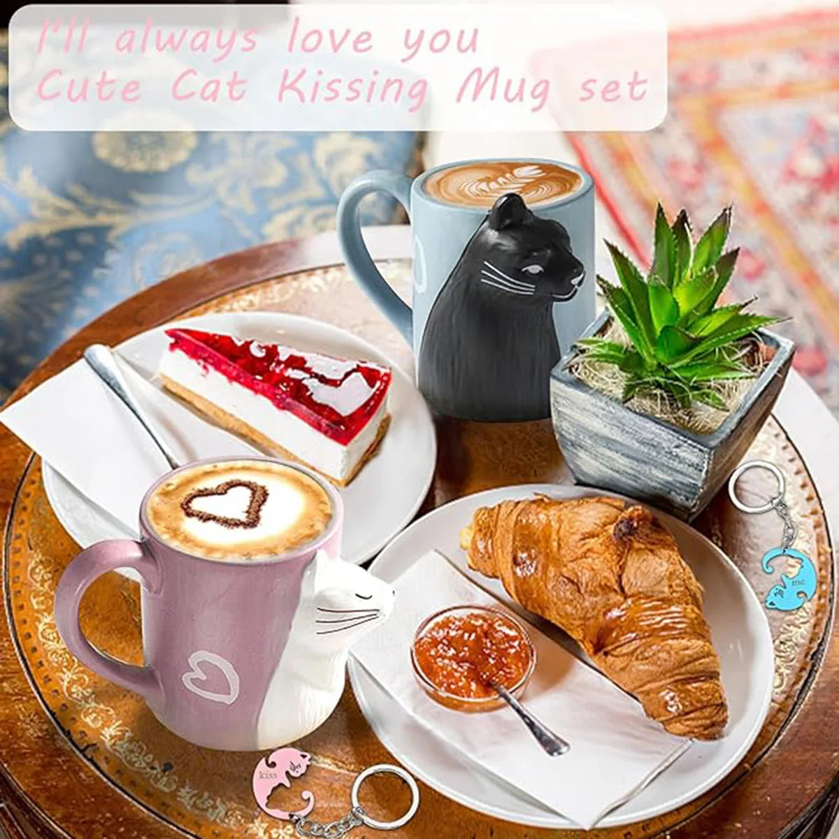 Kissing Cat Couple Mug Set | Ceramic Matching Mugs for Couples, Anniversaries, or Wedding Gifts