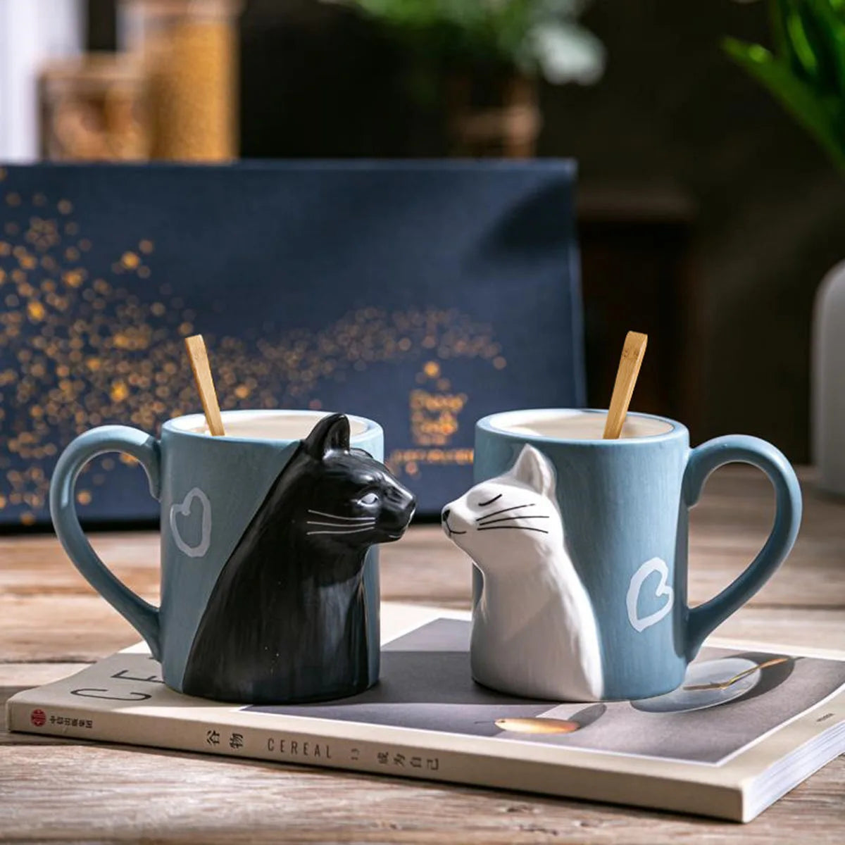 Kissing Cat Couple Mug Set | Ceramic Matching Mugs for Couples, Anniversaries, or Wedding Gifts