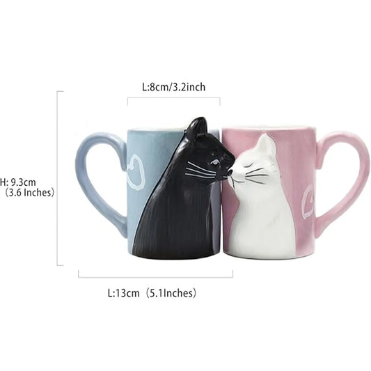Kissing Cat Couple Mug Set | Ceramic Matching Mugs for Couples, Anniversaries, or Wedding Gifts