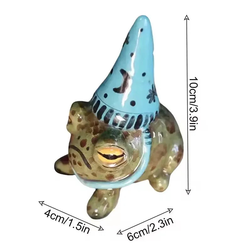 Magical Frog Garden Statues with Witch Hats – Hand-Painted Resin Outdoor Ornaments