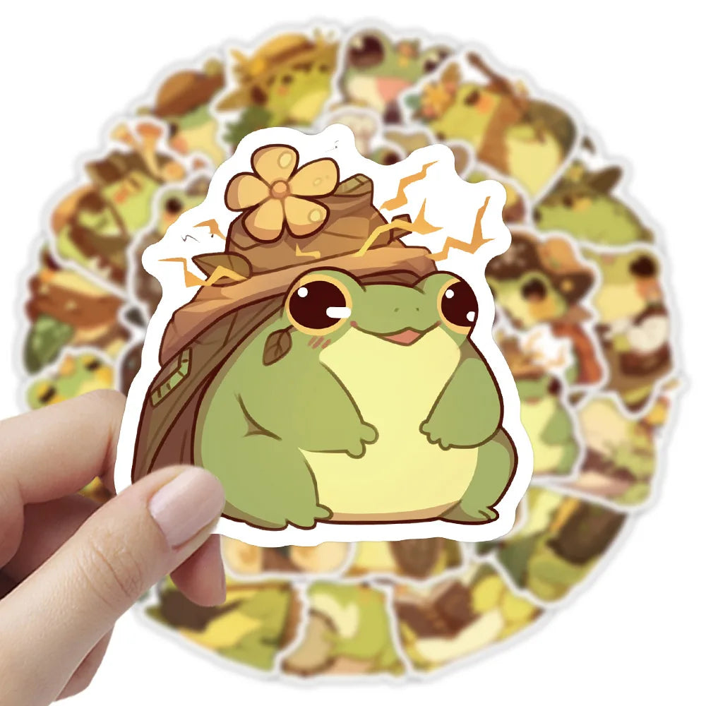 Kawaii Frog Cartoon Stickers Set | 10/30/50pcs Waterproof Retro Style Cute Animal Stickers for Laptop, Phone, Guitar, Skateboard