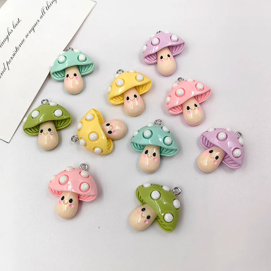 10pcs Kawaii Mushroom Charms – Flatback Resin Charms for Jewelry & Crafts