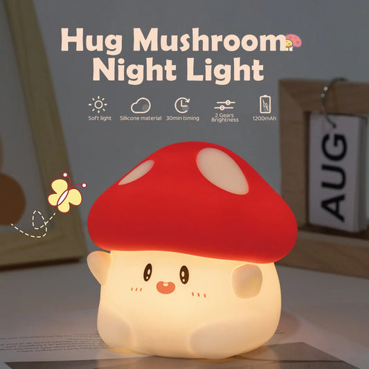 Hug Mushroom Night Light – Soft Silicone LED Lamp for Cozy Rooms