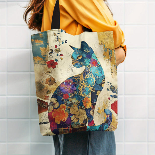 Floral Cat Canvas Tote Bag | Lightweight, Foldable Eco Bag for Groceries, School, and Everyday Use