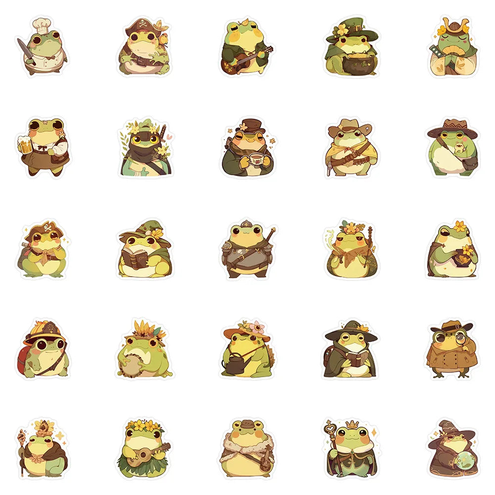 Kawaii Frog Cartoon Stickers Set | 10/30/50pcs Waterproof Retro Style Cute Animal Stickers for Laptop, Phone, Guitar, Skateboard