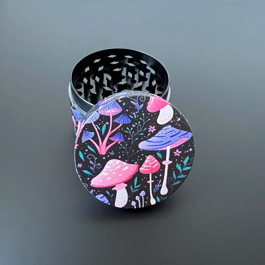 2" Mushroom Herb Grinder – 4-Piece Aluminum Grinder with Pollen Catcher