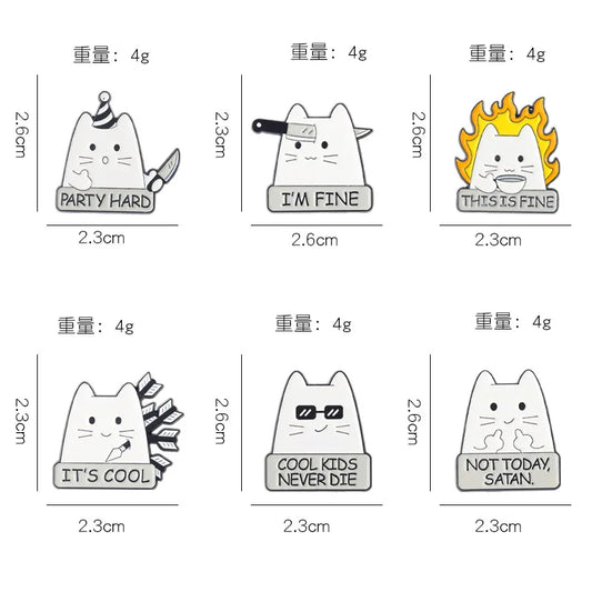 Funny Cartoon Cat Enamel Pins | “I’m Fine” Quote Lapel Badge for Jackets, Backpacks & Gifts