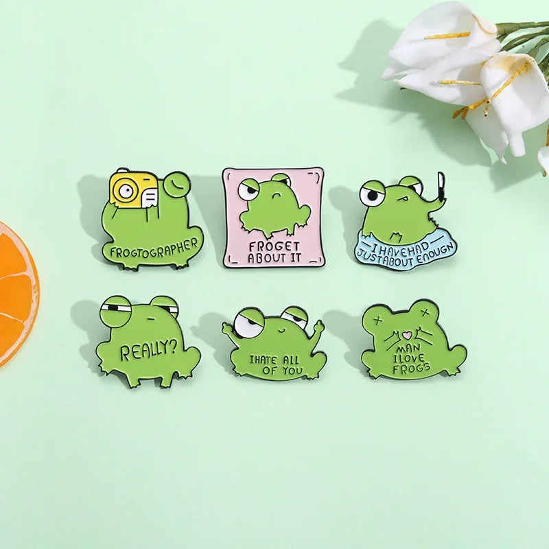 Kawaii Frog Enamel Pins | Cute Funny Frog Brooches for Backpacks, Jackets, and Accessories | Man I Love Frogs Gift