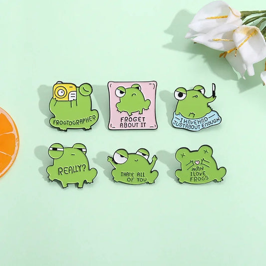 Kawaii Frog Enamel Pins | Cute Funny Frog Brooches for Backpacks, Jackets, and Accessories | Man I Love Frogs Gift
