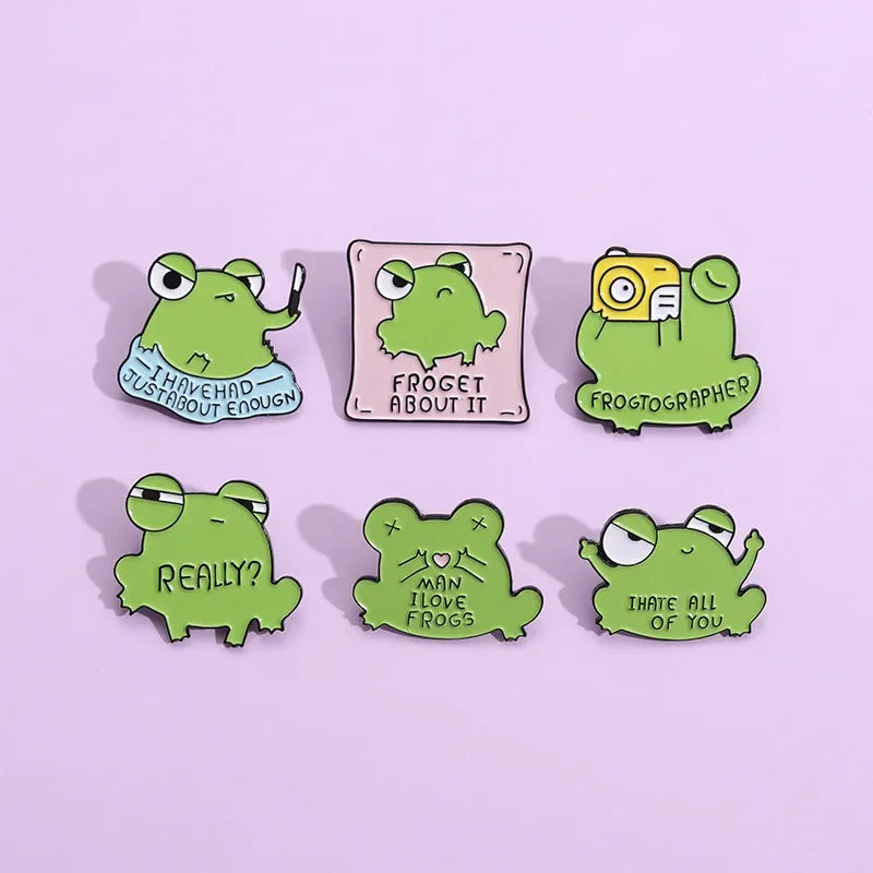Kawaii Frog Enamel Pins | Cute Funny Frog Brooches for Backpacks, Jackets, and Accessories | Man I Love Frogs Gift