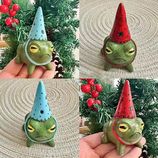 Magical Frog Garden Statues with Witch Hats – Hand-Painted Resin Outdoor Ornaments