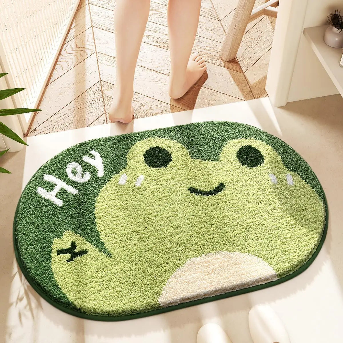 Kawaii Frog Bathroom Rug | Soft Absorbent Non-Slip Washable Bath Mat | Cute Animal Carpet for Cozy Home Decor