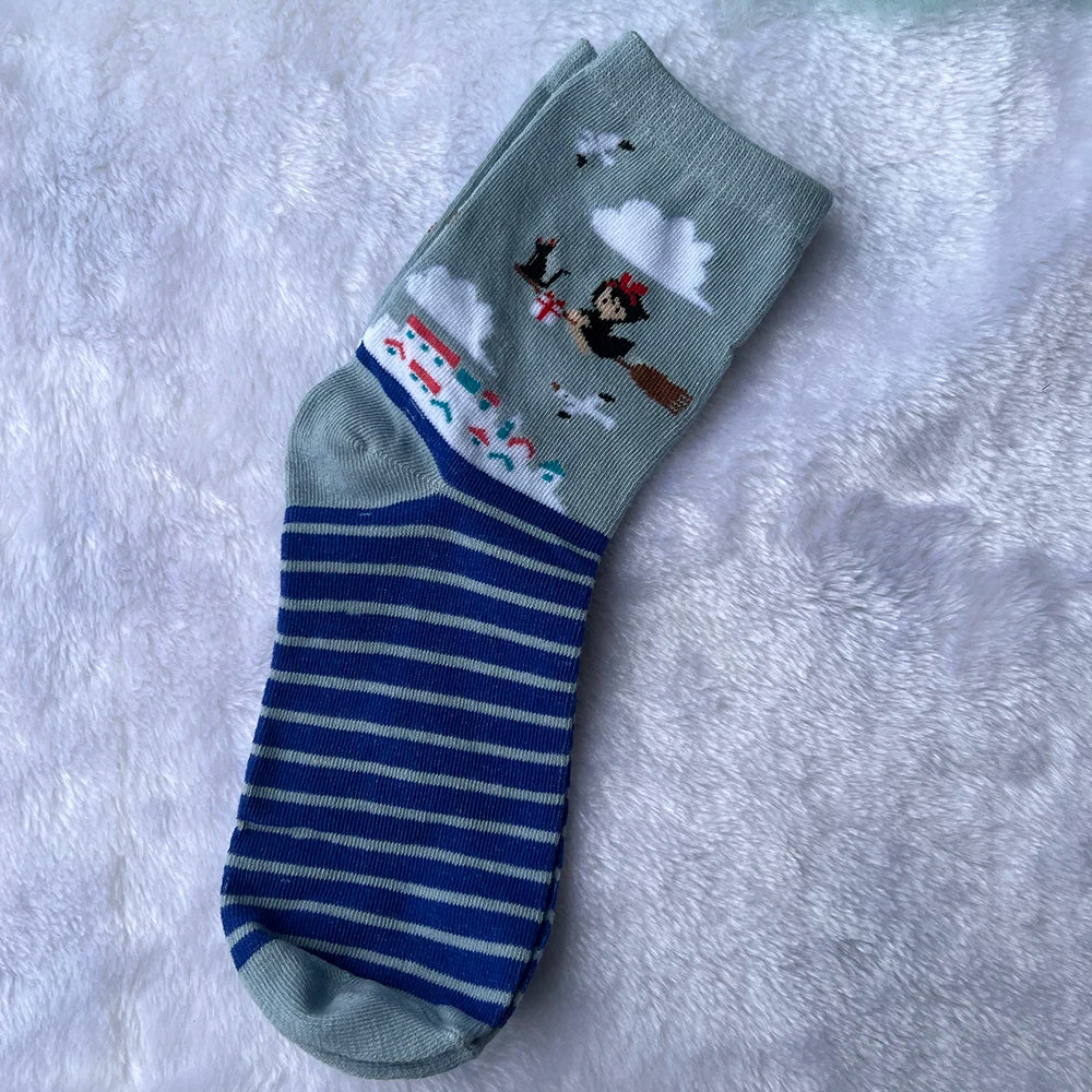 Kawaii Black Cat Socks | Cute Cartoon Crew Socks for Women & Teens – Cozy, Casual & Colorful