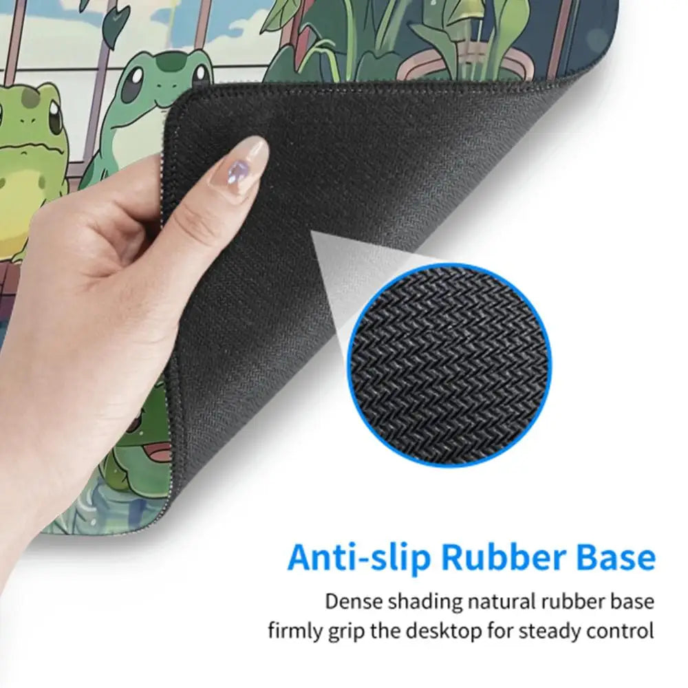 Kawaii Frog Gaming Desk Mat XXL | Large Waterproof Mousepad | Cute Green Aesthetic Lofi Nature Desk Setup