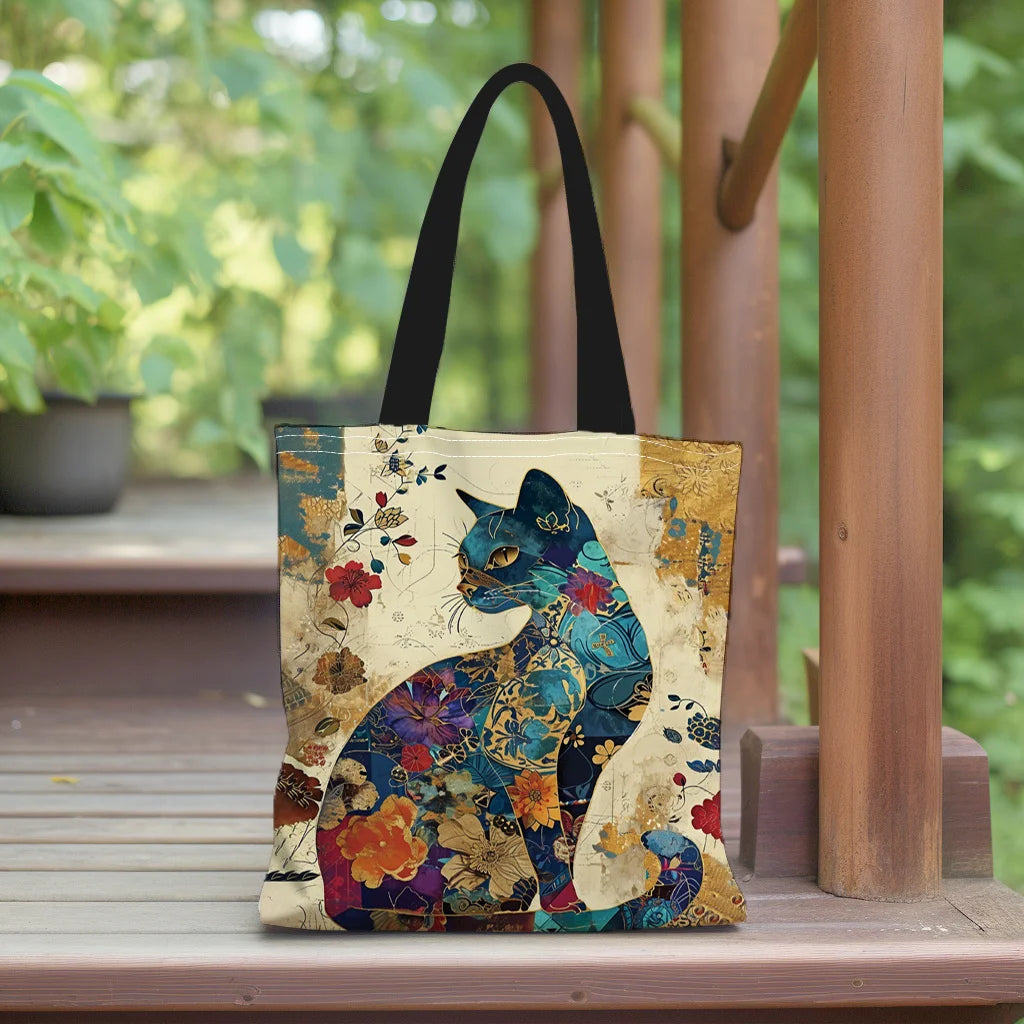 Floral Cat Canvas Tote Bag | Lightweight, Foldable Eco Bag for Groceries, School, and Everyday Use