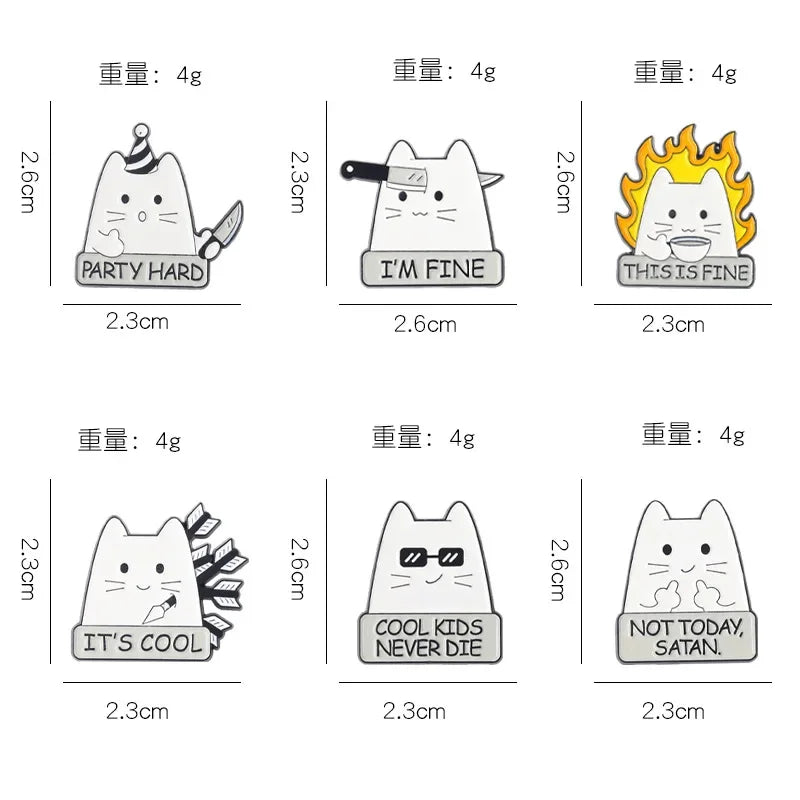 Funny Cartoon Cat Enamel Pins | “I’m Fine” Quote Lapel Badge for Jackets, Backpacks & Gifts