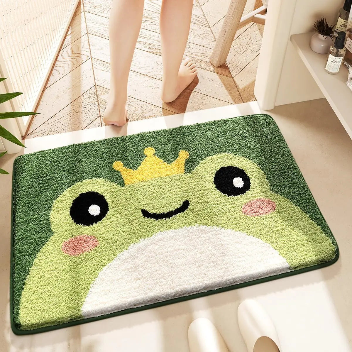 Kawaii Frog Bathroom Rug | Soft Absorbent Non-Slip Washable Bath Mat | Cute Animal Carpet for Cozy Home Decor
