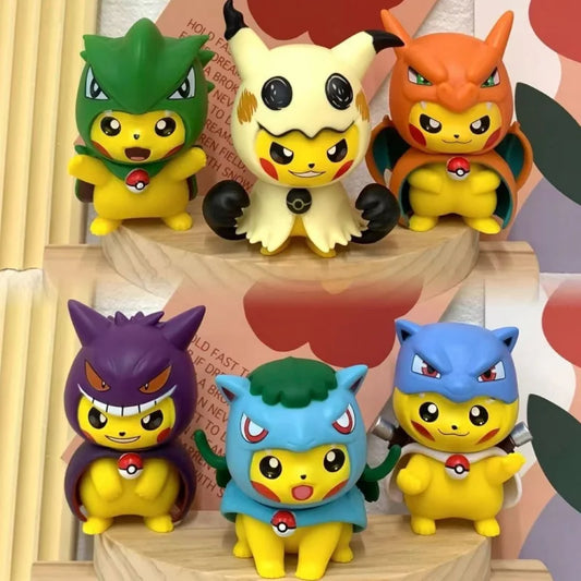 Pokemon Pikachu Cosplay Mini Figures | Cute Anime Sofa Doll Set with Sleeping Bag & Costumes – Fun Collectible Model Toy