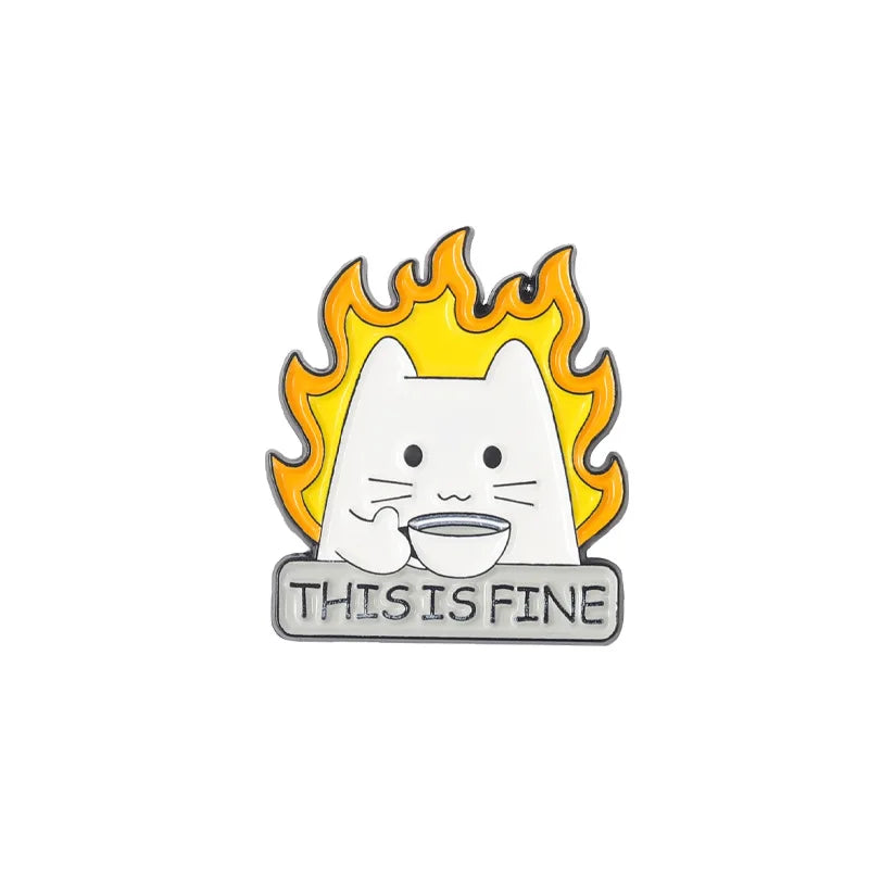 Funny Cartoon Cat Enamel Pins | “I’m Fine” Quote Lapel Badge for Jackets, Backpacks & Gifts