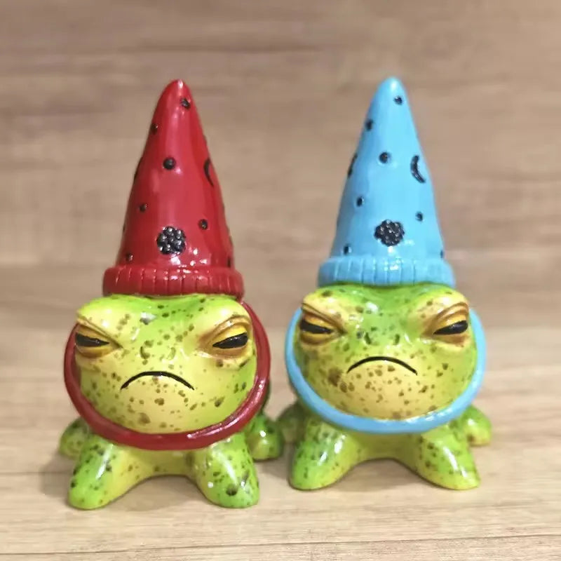 Magical Frog Garden Statues with Witch Hats – Hand-Painted Resin Outdoor Ornaments
