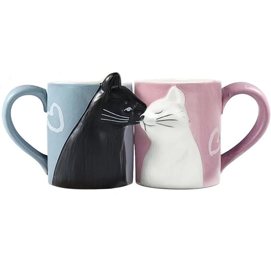 Kissing Cat Couple Mug Set | Ceramic Matching Mugs for Couples, Anniversaries, or Wedding Gifts