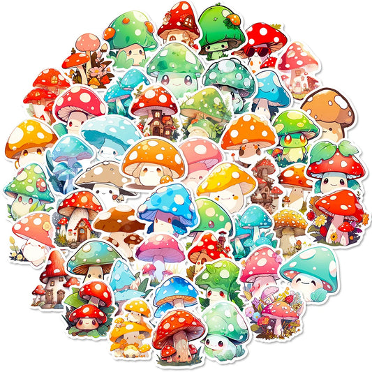 Kawaii Mushroom Sticker Pack – 10/30/50/100 Waterproof Vinyl Stickers