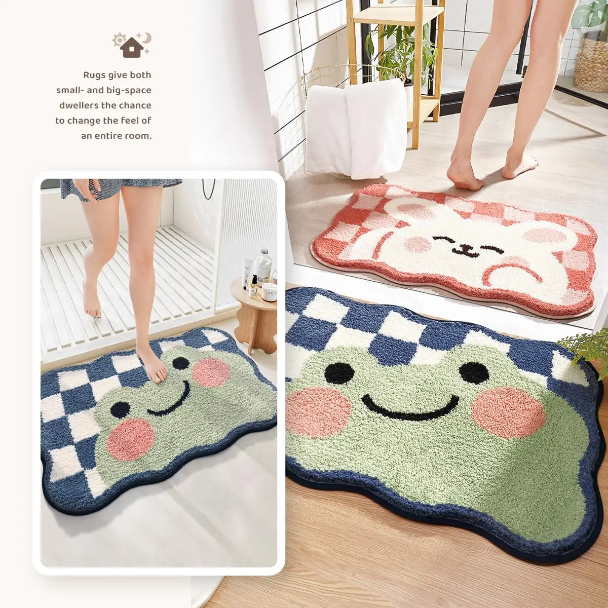 Kawaii Frog Bathroom Rug | Soft Absorbent Non-Slip Washable Bath Mat | Cute Animal Carpet for Cozy Home Decor
